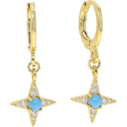 Winter Fashion Cute Stars Gold color Earrings Top Quality blue cz Crystal clssic Charm cross Earrings For Women Girls Jewellery