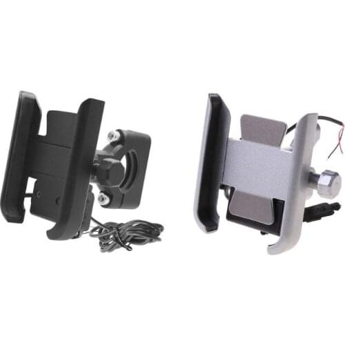 1 Set 12V Metal Motorcycle Smart Phone Mount with USB Charger for 4-6.5inch Cellphone
