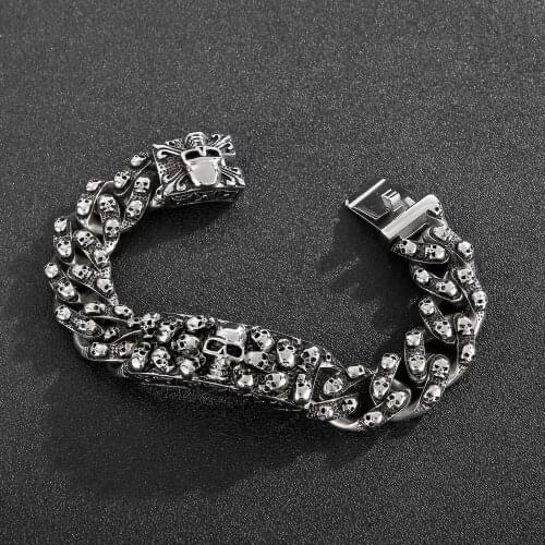 19mm Skull Charm Bracelet Mens Stainless Steel Party Jewelry