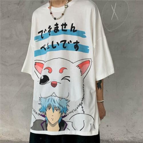 2021 Mens New T-shirt Gintama Anime Short Sleeve T-shirt Loose Large Size Top Half Sleeve Trend Couple Compassionate kawaii top