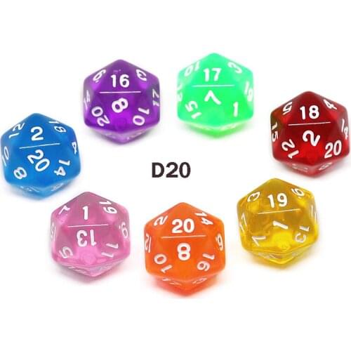 7 Pcs 7 colors D20 Dice Twenty Sided Die RPG D&D Transparent Colors Multi Resin Polyhedral For Sides Dice Pop for Game Gaming