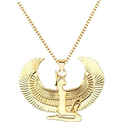African Gift Gold Color Egyptian Queen Nefertiti Isis Horus Pendant Necklaces for Women Men Jewelry Wholesale HipHop Jewellery