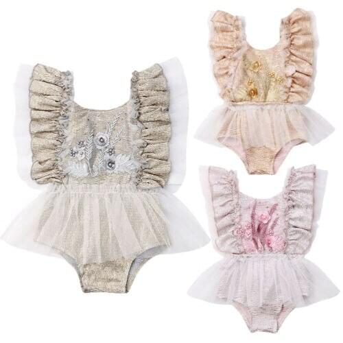 Baby Girls Bodysuits 2020 Summer New Baby Girls Clothes Floral Casual Sleeveless Lace Bodysuit Jumpsuit Newborn Infant Clothing