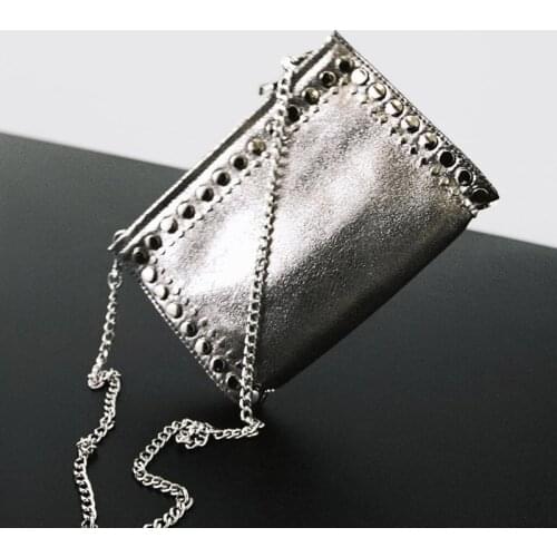 Brand Rivet Silver Chain Crossbody Bags for Women 2021 New Shoulder Messenger Bag Designer Womens Handbag Purse Dinner Clutch