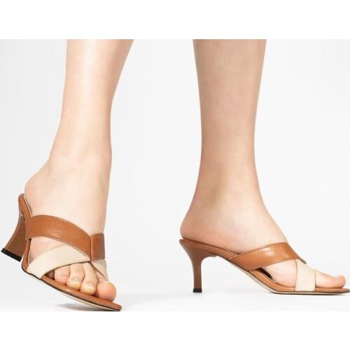 Callizio Women Genuine Leather Slippers Heels Summer Woman Shoes Italian Design Special Printing Ladies Fashion Женские сандалии