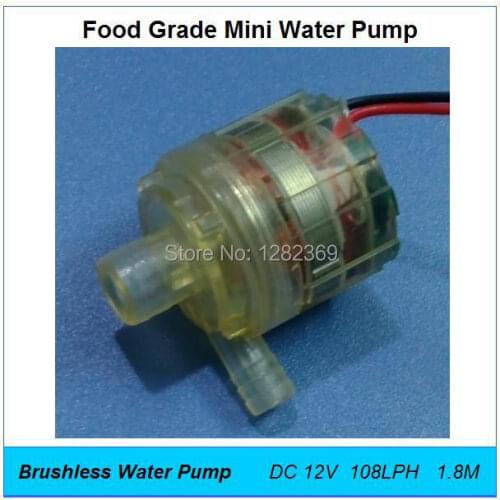 DC 12V 2-3W Water Pump Flow 108LPH Head 1.8M Food Grade Mini Electric Brushless Pumps Household Shower