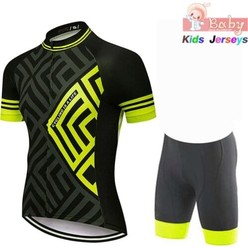 2021 New Breathable Quick Dry Kids Cycling Jersey Set Shorts Children Geometric Patterns Bike Clothing Boys Summer Bicycle Wear
