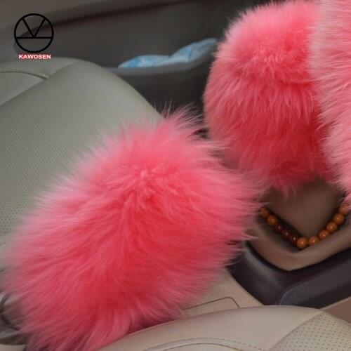 KAWOSEN 100% Australian Wool Gear Shift Cover & Handbrake Cover, Universal Cute Natural Fur Gear Rod Cover Real Sheepskin WGHC01