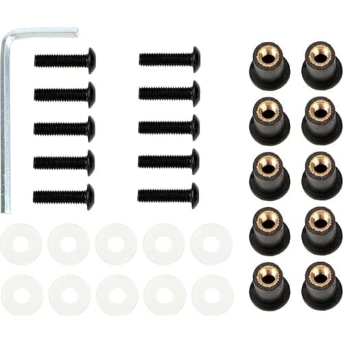 10Pcs/set Universal Motorbike Windshield Fasterner Kit M5 x 15mm Windscreen Nut Bolt Washer Screw Fairing Screen Fasterners