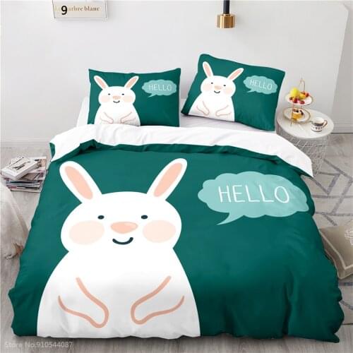 Cartoon 3d White Big Rabbit Bedding Set Duvet Cover Sets with Pillowcase Boys Girls Kids Bedclothes Twin Full Queen King Size