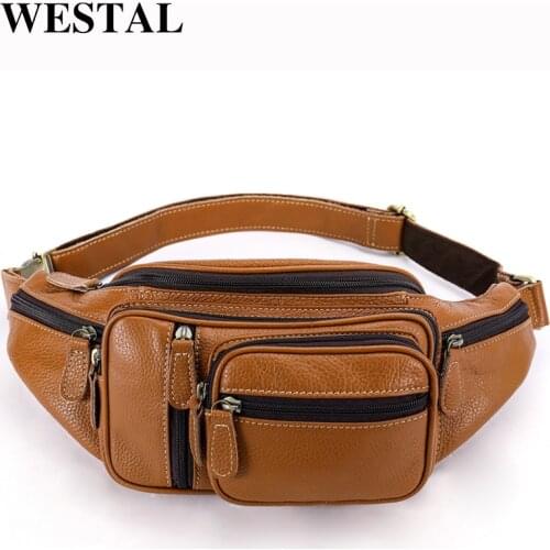WESTAL leather Travel Waist Pack Fanny Pack men Leather Belt Waist bag phone pouch high quality chest messenger bag for man 8336