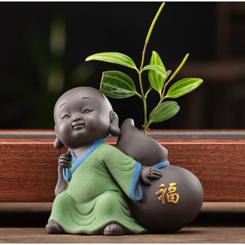 Creative New Small Monk Floral Hydroponic Tea Pet Ornaments Boutique Blessing Lu Shou Xi Cai Five Blessings Small Shayi Tea Play