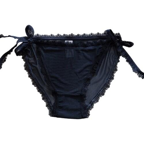 Lace Decoration Lace-up Slim Transparent Panties Sexy Charming Solid Color Womens Briefs
