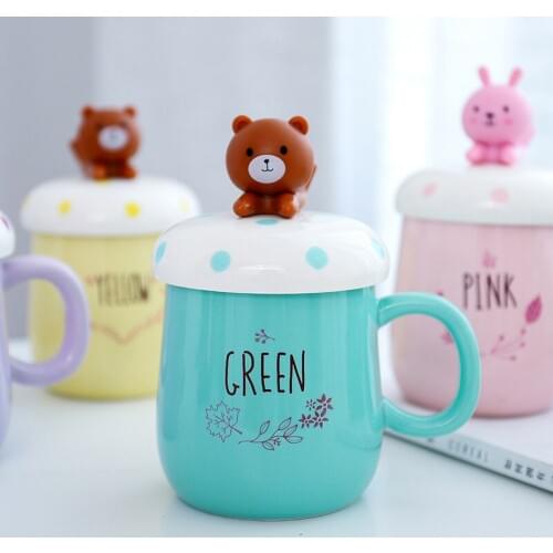 Doll cartoon mug with lid, mobile phone holder ceramic cup Mug,lovers cup Flower Tea Set Coffee Cup, Water Milk Coffee Drinkware