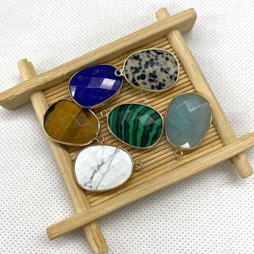 Natural Stone Pendant Malachite Lapis Lazuli Opal Oval Mineral for Handmade DIY Necklace Pendant Jewelry Accessories 2 Pieces