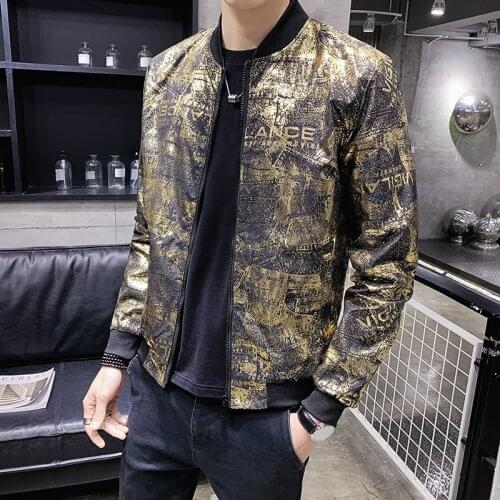 Luxury Black Gold Print Party Jacket 2020 Spring New Jacquard Bomber Jackets Men Clothes Outfit Club Bar Coat Men Casaca Hombre