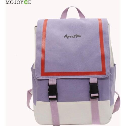 Travel Multi-Function Shoulder Bag Vintage Women Contrast Color Handbags Knapsack Canvas Large Capacity Rucksack