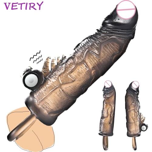 Penis Extender Vibrator Condom Men Cock Sleeve Ring On Penis Reusable Condoms Penis Sleeve Cock Enlargement Adult Sex Toys Man