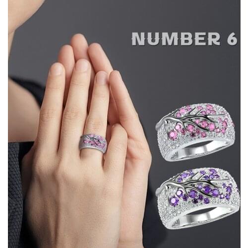 Fashion Band Fidget Rings Plum-Tree Branch Fushsia Flowers Bridal Diamond Fidgets Anxiety Rings Decorations Suitable For Women