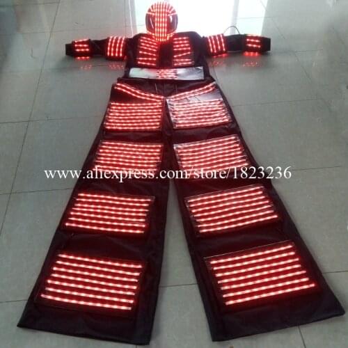 Fashion Colorful LED Luminous Stilts Robot Costume With Led Helmet Illuminated Growing Light Kryoman Robot Suit Party Clothes