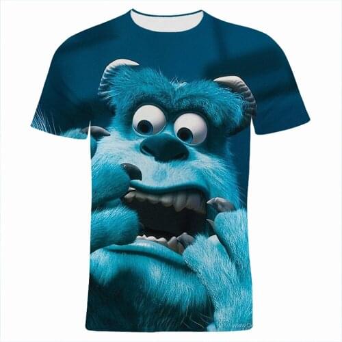 Monsters, Inc. Mens T-shirts Summer Fashion Disney 3D Print Womens Clothing Cartoon Anime Boy Girl Kids Tee Shirts