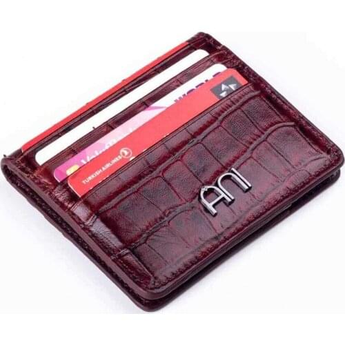 Croc Embossed Leather Mens Card Holder Wallet with Gripper Burgundy