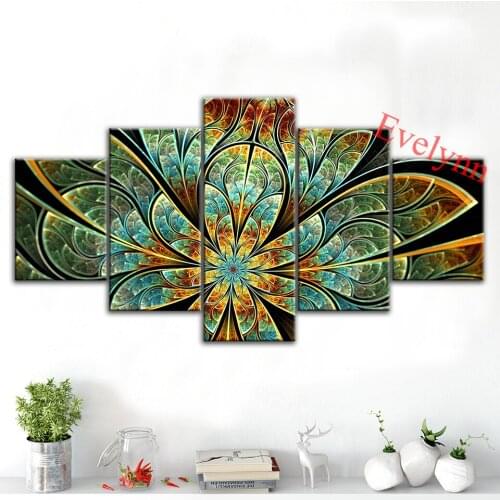 Wall Art Canvas Abstract flower Fractal 5 Pieces Art Poster Family Painting Hd Print Modular Picture For Living Room Decor Frame