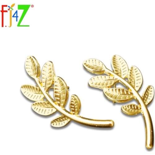 2015 new fashion golden silver leaf ear stud earrings for woman wholesale jewelry