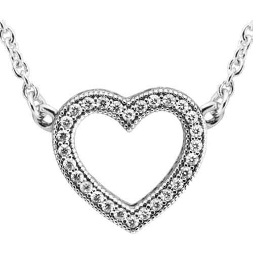 Valentines Day Loving Hearts Necklace With Clear CZ 925 Sterling Silver Jewelry Necklace For Woman Elegant Fashion Jewelry