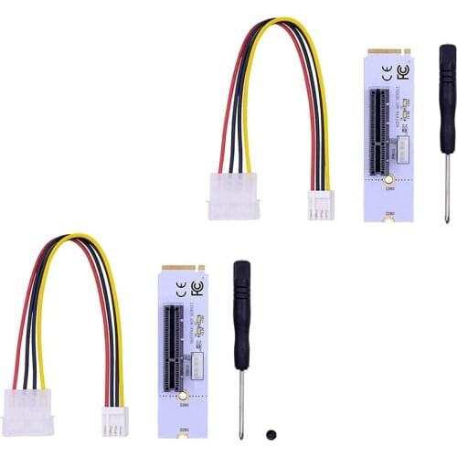 NGFF M.2 to PCI-E 4X Riser Card M2 Key M to PCIe X4 Adapter with LED Voltage Indicator for ETH GPU BTC Mining 2 Pack