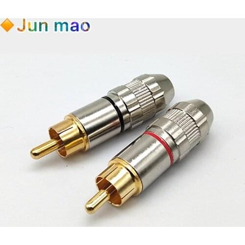 2Pcs 1Balck + 1Red Gold Rca Male Plug Non Solder Audio Video Adapter Connector Male Naar Male Converter voor Coaxiale