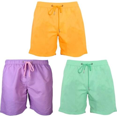 Plus Size Summer Men Swimming Trunks Color Change Beach Shorts Drawstring Quick Drying Bathing Swimwear Short Pants