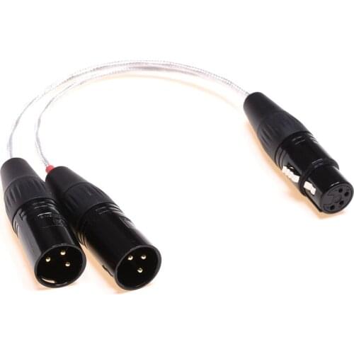 20cm 2x 3 Pin XLR Male to 4 Pin XLR Female Balanced Adapter Clear Silver Plated Shield Cable Compatible for XLR Headphone Cable