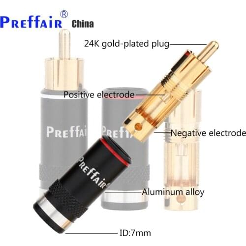 Preffair R1764 Hifi 8Pcs RCA Plug Gold Plated 7mm Male Double Self-Locking Lotus Wire Connectors Audio Adapter
