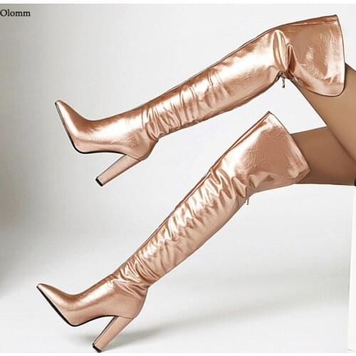 Olomm High Quality Women Winter Over The Knee Boots Square High Heel Pointed Toe Gorgeous 7 Colors Dress Shoes Plus US Size 5-15