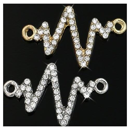 Gold Silver Color Crystal Electrocardiogram Connector fit Jewelry Making Bracelet Accessories DIY Craft 22x14mm