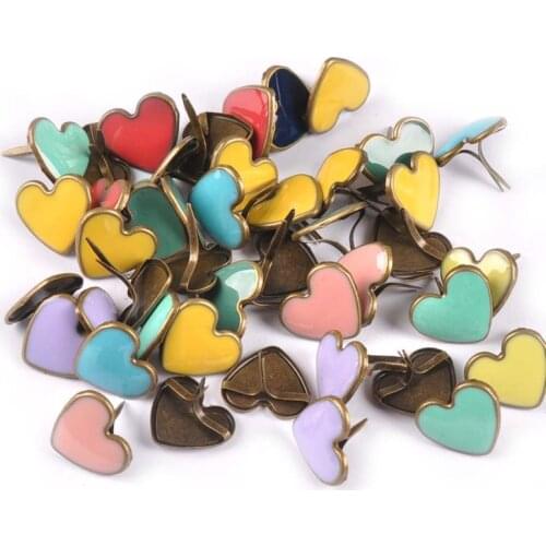 15pcs Mixed Enamel Heart Diy Bronze Brads Fastener Embellishments For Scrapbooking Crafts Metal Brad Decoration 16x14x14mm C2268