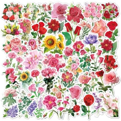 50Pcs/Set Wholesale Beautiful Flowers Stickers For Luggage Laptop Skateboard Water Bottle Guitar Car Decal Kids Gifts