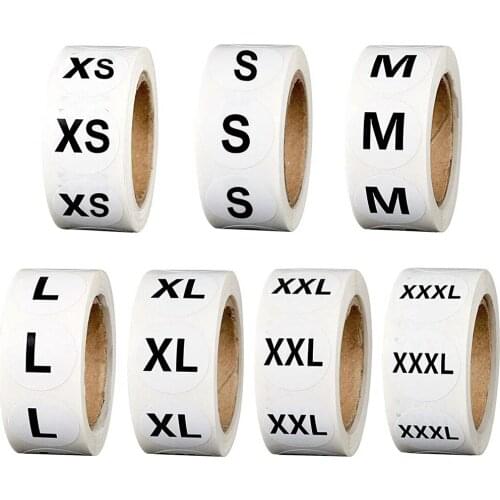 500pcs/roll Clothing Hat Size Marking Labels Stickers White Self-Adhesive Stickers XS/S/M/L/XL/XXL/XXL Clothes Size Gift Box