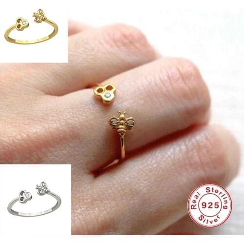 Aide 925 Sterling Silver Fine Jewelry CZ Trendy Animal Bee Adjustable Rings For Women Girls Femme Finger Opening Rings Anillos
