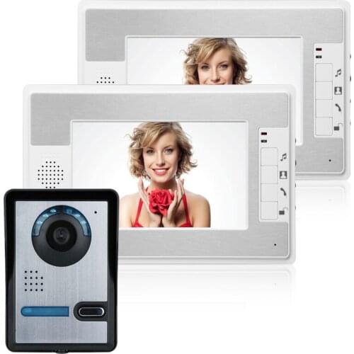 Free Shipping! New 7" color TFT LCD Video Door Phone Doorbell Intercom Kit 1-camera 2-monitor Night Vision