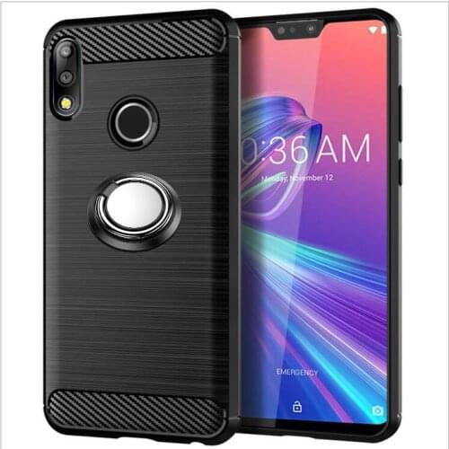 Zenfone Max (M2) ZB633KL Cases Luxury Brushed Carbon Fiber Case Asus Zenfone Max Pro (M2) ZB631KL Magnetic Ring Holder Cover