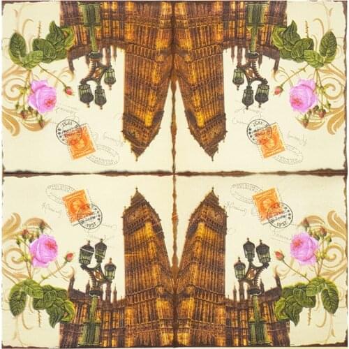 33*33cm 20Pcs/lot Tower Theme Decoupage Paper Napkin Vinatge Towel Facial Tissue Wedding Birthday Party Table Decoration 2-Layer