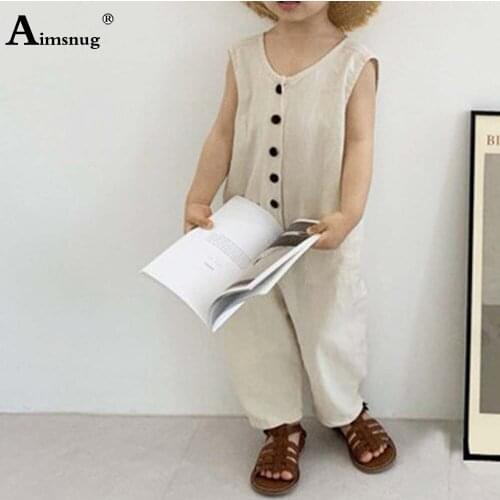 Children Jumpsuits Kids Clothes Single Breasted Multi-Pocket Cotton Romper Beige Brown Unisex Boys Girls Sleeveless Bodysuit