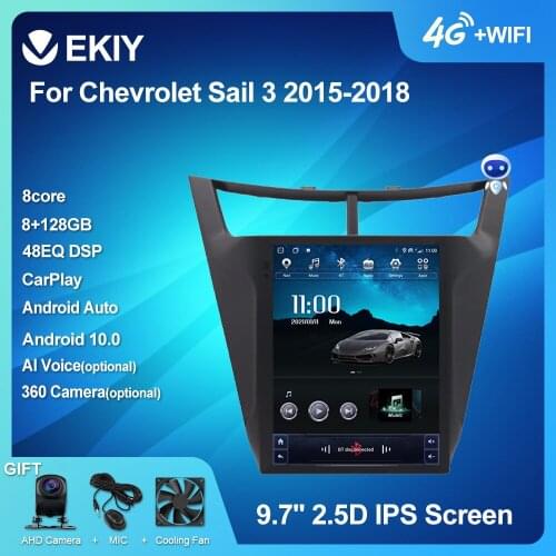 EKIY 9.7“ Tesla Vertical Screen For Chevrolet Sail 3 2015-2018 Android 10 Car Radio Navigation GPS Stereo Multimedia 2 DIN Unit