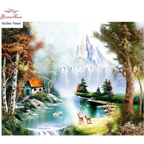 Golden Panno,Needlework,Embroidery,DIY Scenic planting,Kits,14ct natural,Sets For Embroidery,0111