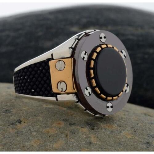 The Spirit of Time Ring Round Claret Red Black Onyx Gamestone Ring Modern Silver Ring Art Deco Ring Made in Turkey