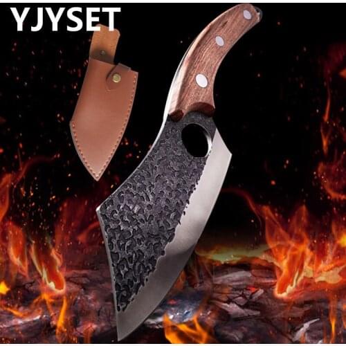 Forged Boning Stainless Steel Knife Outdoor Skinning Kitchen Knife Hammered Slicing Meat Cutting Portable Slaughter Fish Knife