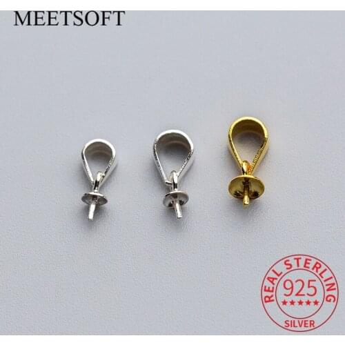 MEETSOFT 3-4mm S925 Sterling Silver 2pcs/lot Semi finished Pendant buckle Charms of DIY Handmade Jewelry Deocration Accessory