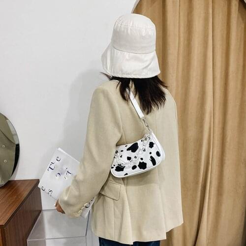 Fashion Cow Milk Print Women Handbag Female Casual Underarm Shoulder Bags Simple Female Daily Shoulder Bag Chain Shopping Tote